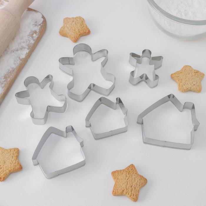 Набор форм для вырезания печенья 7x13 см "Человечек, домик", 6 шт