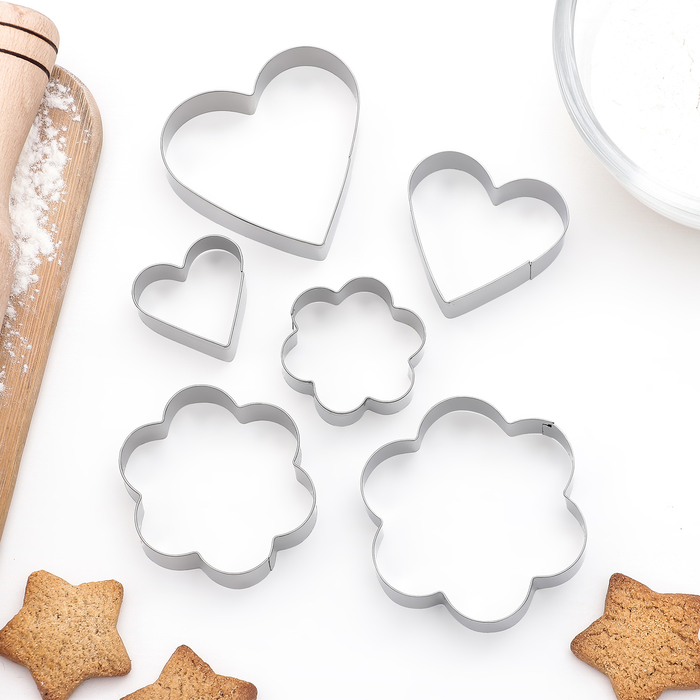 Набор форм для вырезания печенья "Сердце,цветок" 7x13 см, 6 шт