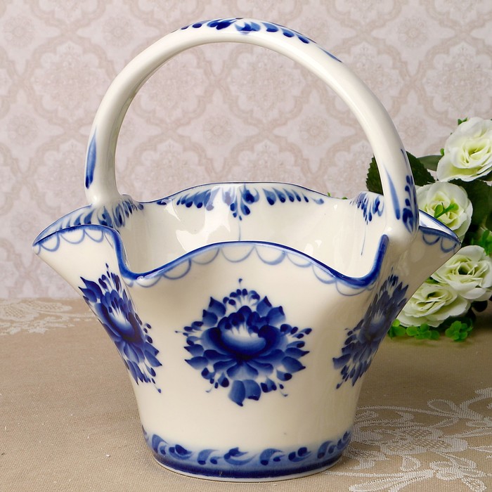 Конфетница «Лилия», 10х20 см, гжель