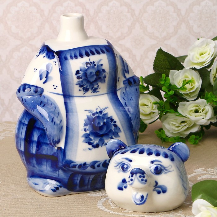 Штоф «Добрый медведь», 0,5 л, 21 см, гжель