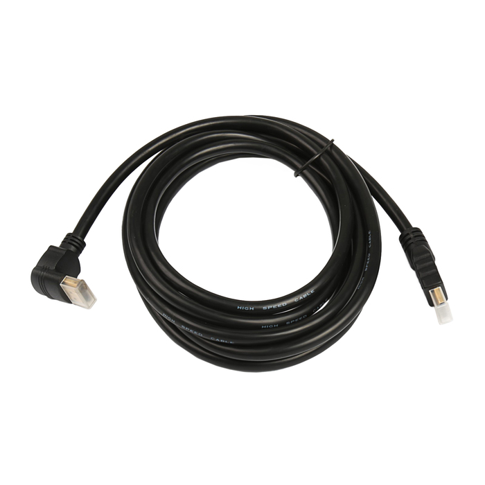 Кабель HDMI - HDMI, 3 м, чёрный, один угловой разъём, оплётка резина