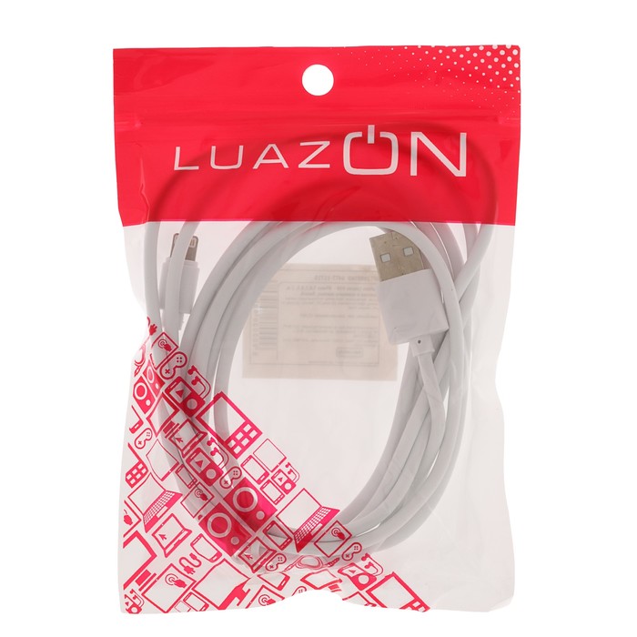 Кабель Luazon USB - iPhone 5-X, LCC-37, 2 м, зарядка и передача данных, белый