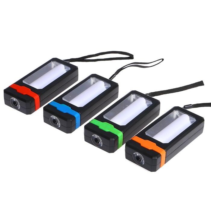 Фонарик 1+1 диод, 2 режима, бат. 3ААА, на шнурке, магнит, микс, 2,5*13см