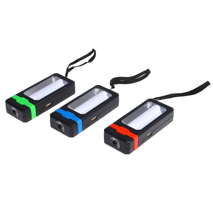Фонарик 220 В, 1+1 диод, 2 режима, USB (+зарядка), солн. батарея, магнит, микс, 2.5х13 см