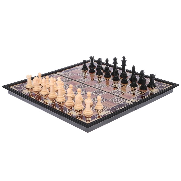 Игра настольная «Шахматы», поле в клетку с узором, 12.5х25 см