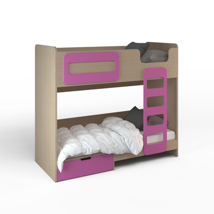 Кровать двухэтажная ДМ-К2-4-1, 1924х862х1724 мм, ясень шимо, фуксия