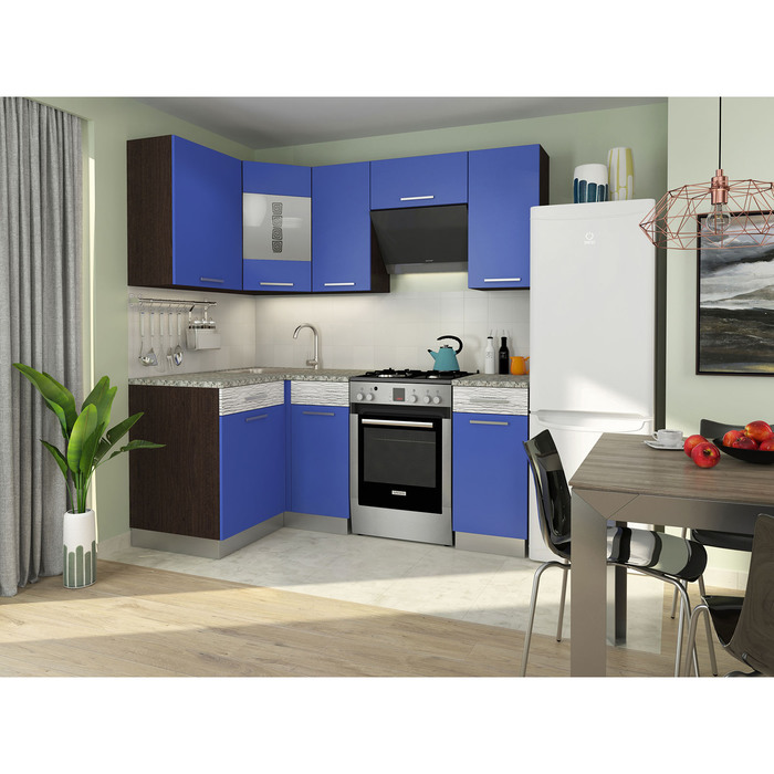 Кухонный Гарнитур Алиса 9, 1100 х 2000 мм, цвет Венге/Синий