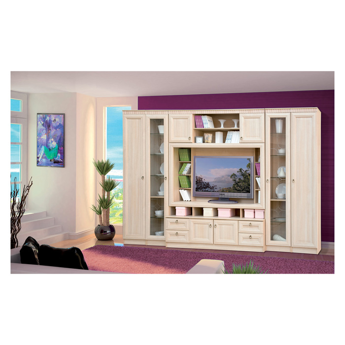 Гостиная &quot;Инна 3&quot;, 3200х2248х468 мм, модули 601, 601, 602, 602, 603, денвер светлый