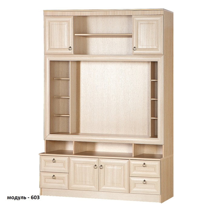 Гостиная "Инна 3", 3200х2248х468 мм, модули 601, 601, 602, 602, 603, денвер светлый