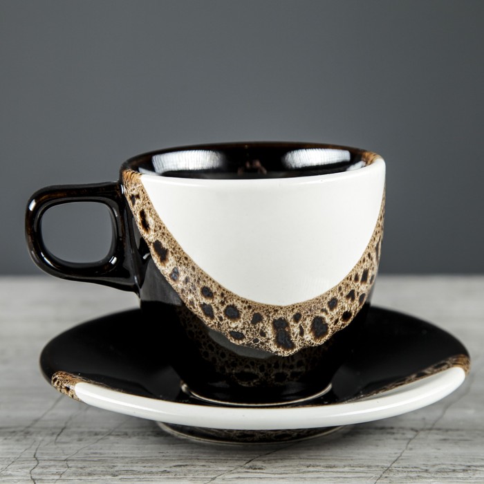 Набор чайный 2 предмета: кружка и блюдце, 180 мл, чёрно-белый