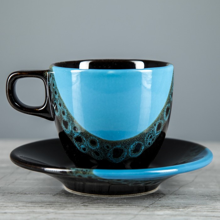 Набор чайный 2 предмета: кружка и блюдце, 180 мл, чёрно-синий