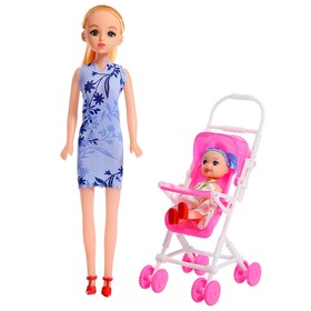 Кукла-модель «Мама с дочкой» с коляской, МИКС Ош