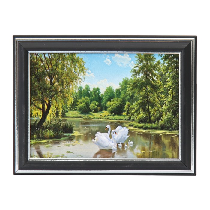 Картина "Семья лебедей" 21*16 см рамка микс
