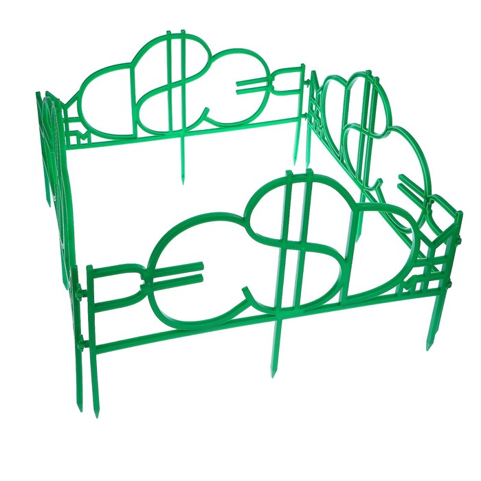 Ограждение декоративное, 35 х 220 см, 4 секции, пластик, зелёное, «Денежные знаки»