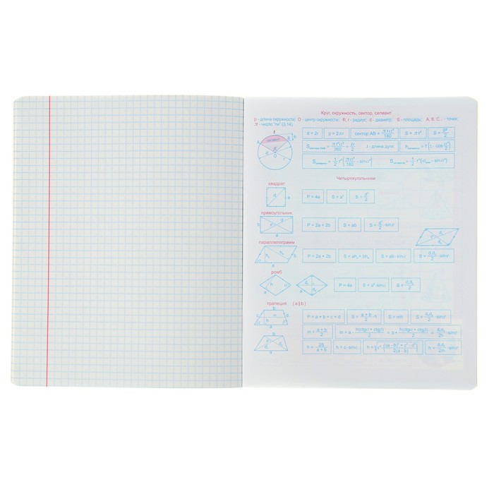 Тетрадь 48 листов клетка "Люблю изучать! - геометрия", обложка мелованный картон, со справочным материалом