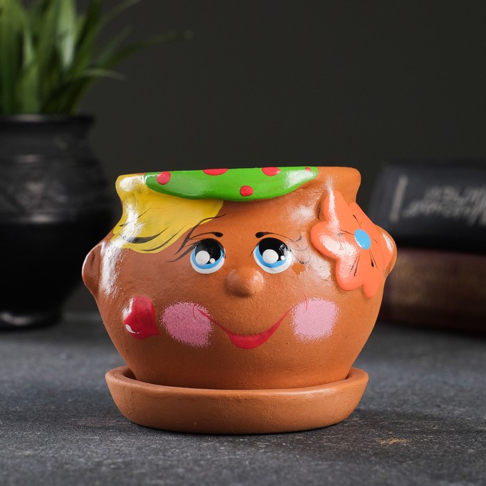 Горшочек керамический" FACE" мальчик, 9×8,5 см, МИКС