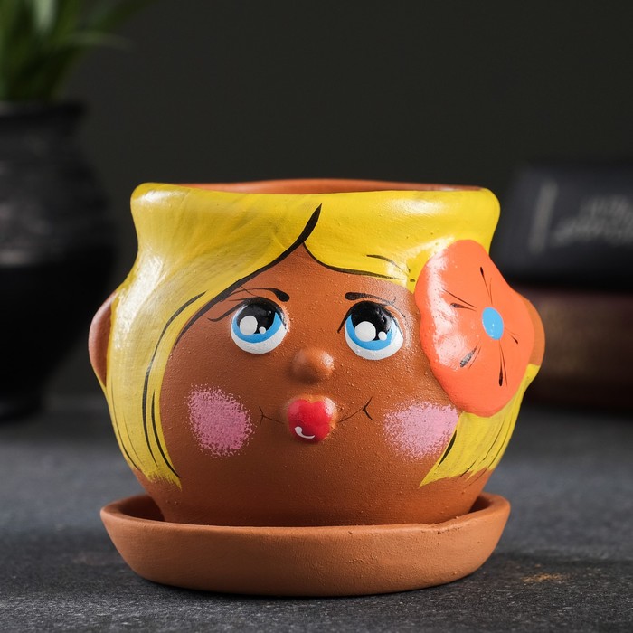 Горшочек керамический" FACE" девочка, 9×8,5 см, МИКС