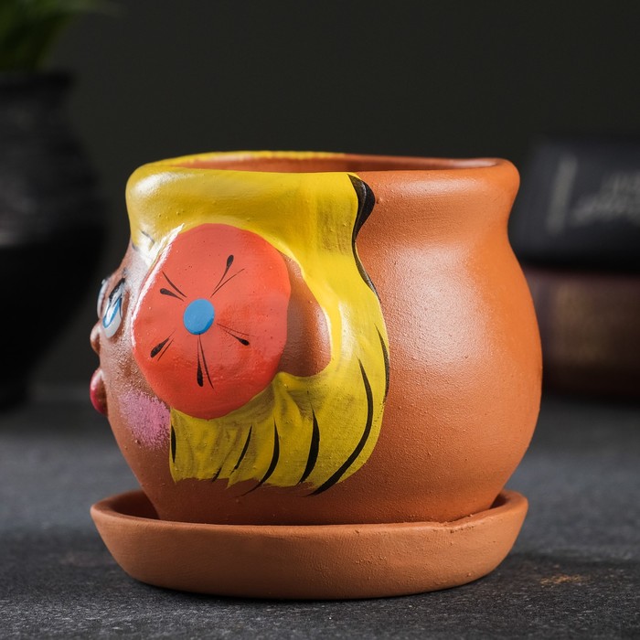 Горшочек керамический" FACE" девочка, 9×8,5 см, МИКС