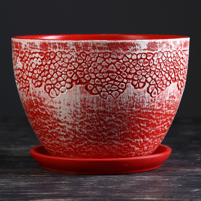 Горшок цветочный "Кружево" №4 Овал 2л красный