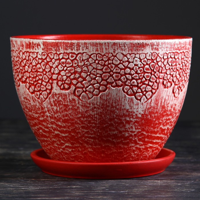 Горшок цветочный "Кружево" №4 Овал 2л красный