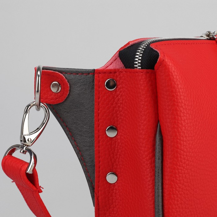 Сумка на пояс, 19*4*13, отдел на молнии, регулируемый ремень, красный/серый