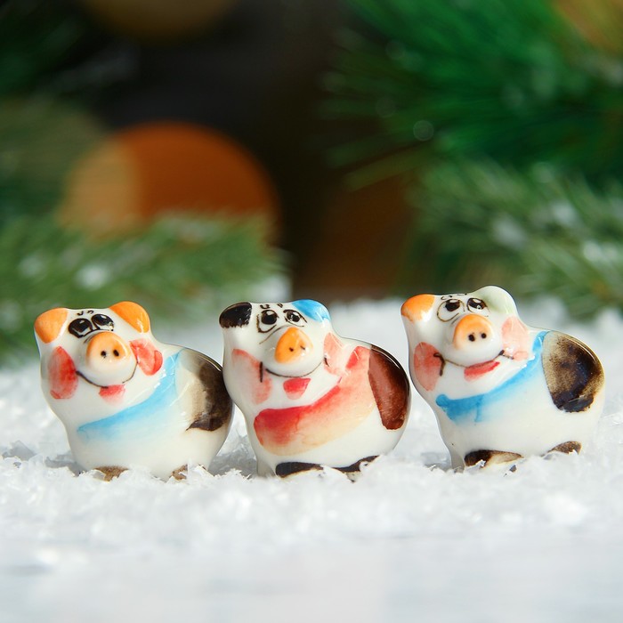 Сувенир «Поросёнок Пупс», 2,5 см, гжель, цвет