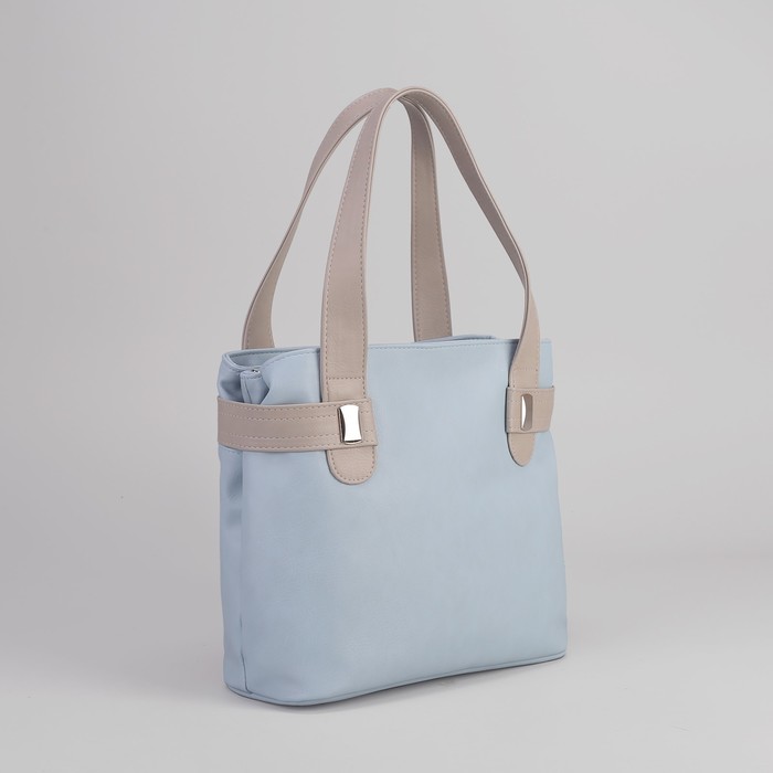 Сумка женская, отдел на молнии, наружный карман, регулируемый ремень, цвет голубой/светло-серый