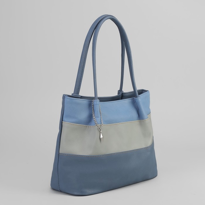 Сумка женская, 2 отдела на молниях, наружный карман, цвет голубой/серый/голубой