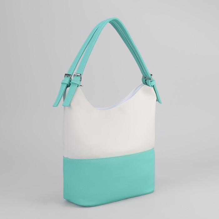 Сумка женская, отдел с перегородками на молнии, наружный карман, цвет ментоловый/белый