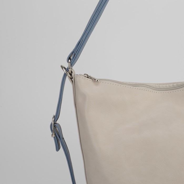 Сумка-рюкзак, 2 отдела с перегородкой на молнии, наружный карман, цвет бежевый/серый/голубой