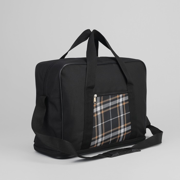Сумка дорожная с расширением "Клетка", отдел на молнии, наружный карман, регулируемый ремень, цвет чёрный