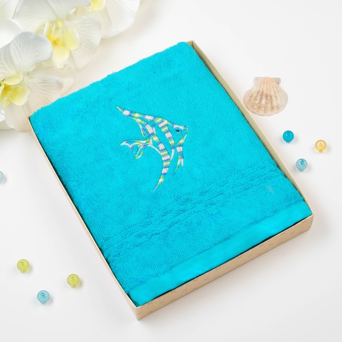 Полотенце Collorista "Рыбка" однотонное, цв. голубой, 50*90 см, 400 гр/м2, хл 100%