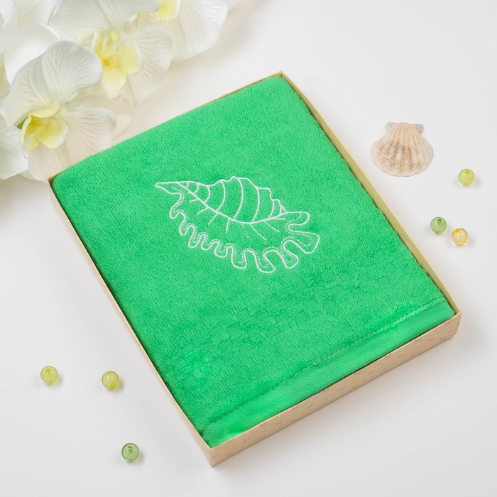 Полотенце Collorista "Ракушка" однотонное, цв. зелёный, 50*90 см, 400 гр/м2, хл 100%