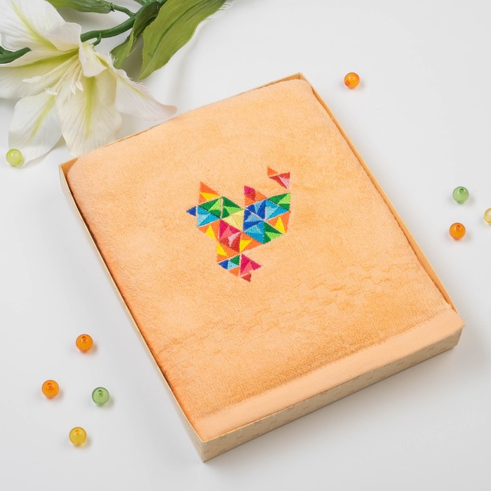 Полотенце Collorista "Треугольники" однотонное, цвет персиковый, 50х90 см, 400 гр/м2, хл 100%