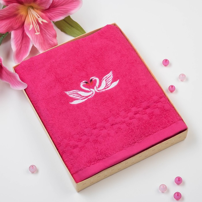 Полотенце Collorista "Лебеди" однотонное, цвет розовый, 50х90 см, 400 гр/м2, хл 100%