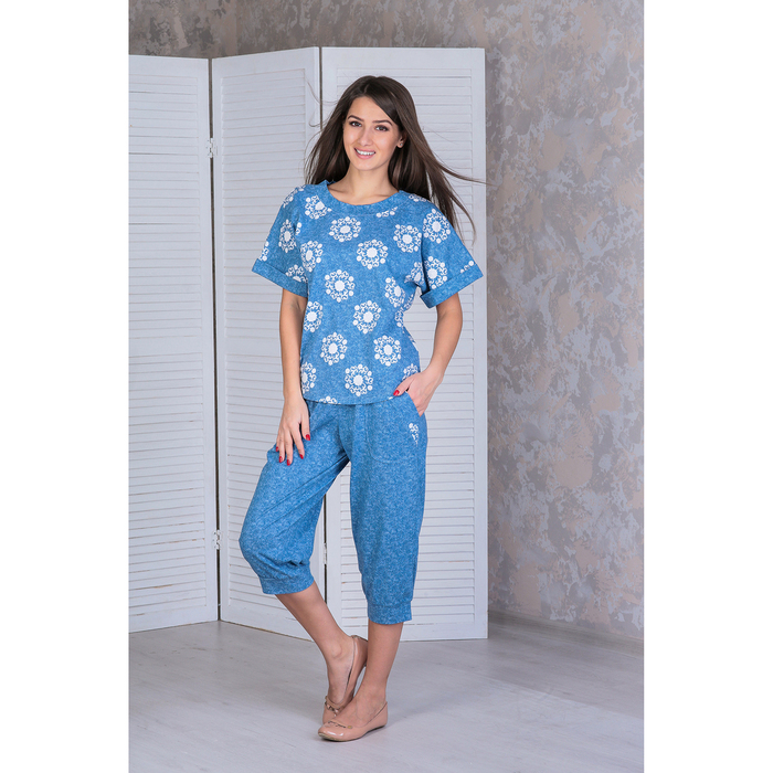 Комплект женский (футболка, бриджи) "Дэним 2"  f1012 цвет  джинса, р-р 48