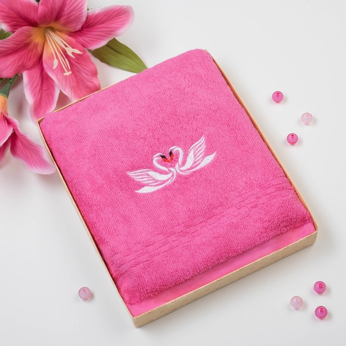 Полотенце Collorista "Лебеди"  однотонное, цв. светло-розовый, 50*90 см, 400 гр/м2, хл 100%   350086