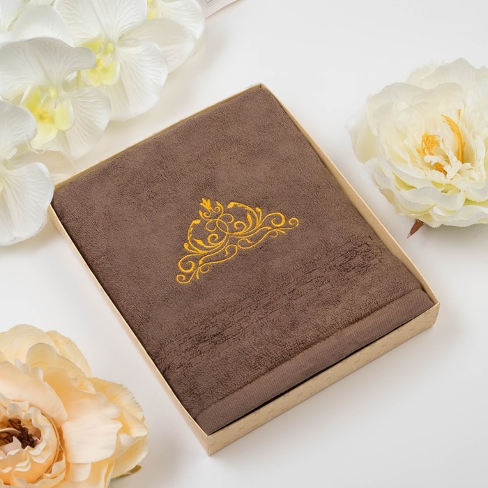 Полотенце Collorista "Узоры" однотонное, цв. табачный , 50*90 см, 400 гр/м2, хл 100%