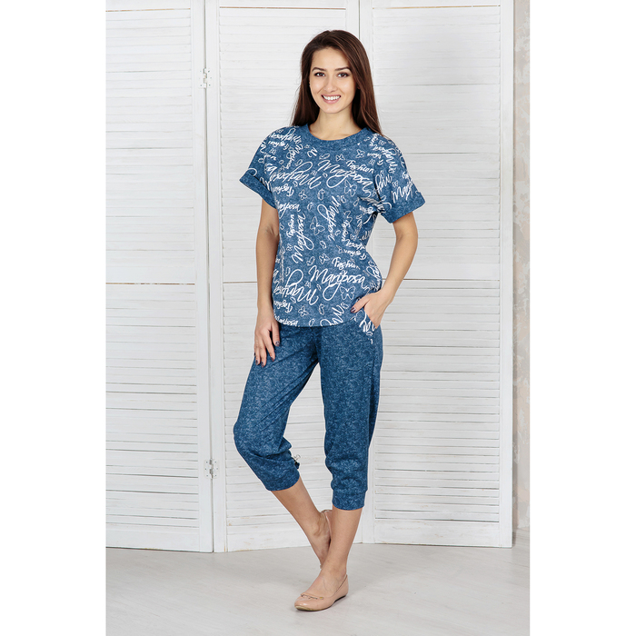 Комплект женский (футболка, бриджи) "Дэним 2"  f1013 цвет  джинса, р-р 44