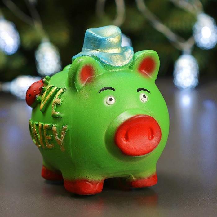 Копилка "Свинка в шляпке" зеленый