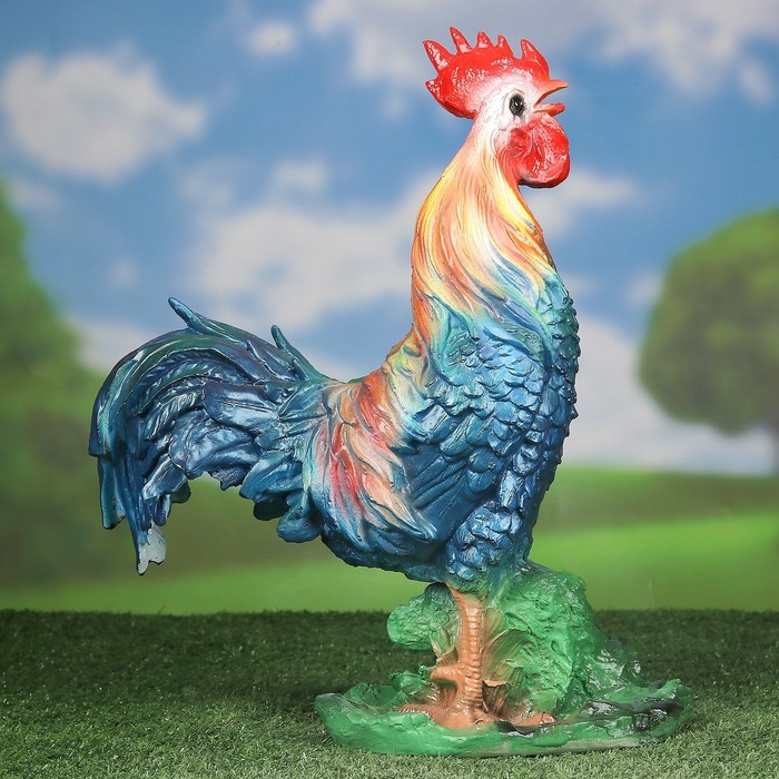 Садовая фигура "Петух пёстрый" темная грудка 37х30см