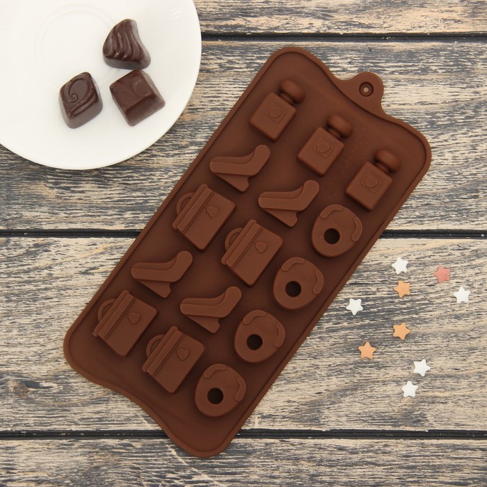 Форма для льда и шоколада "Дамский набор", 15 ячеек, цвет шоколадный