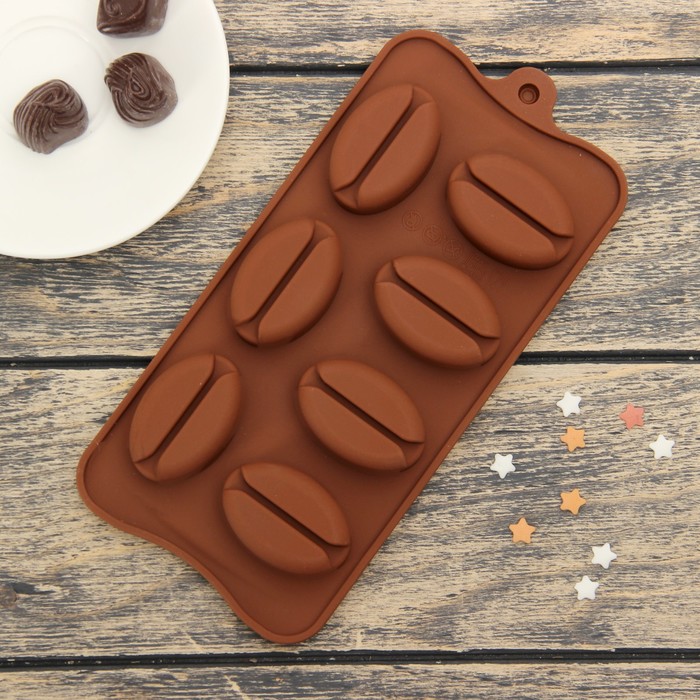 Форма для льда и шоколада "Кофейные бобы", 7 ячеек, цвет шоколадный