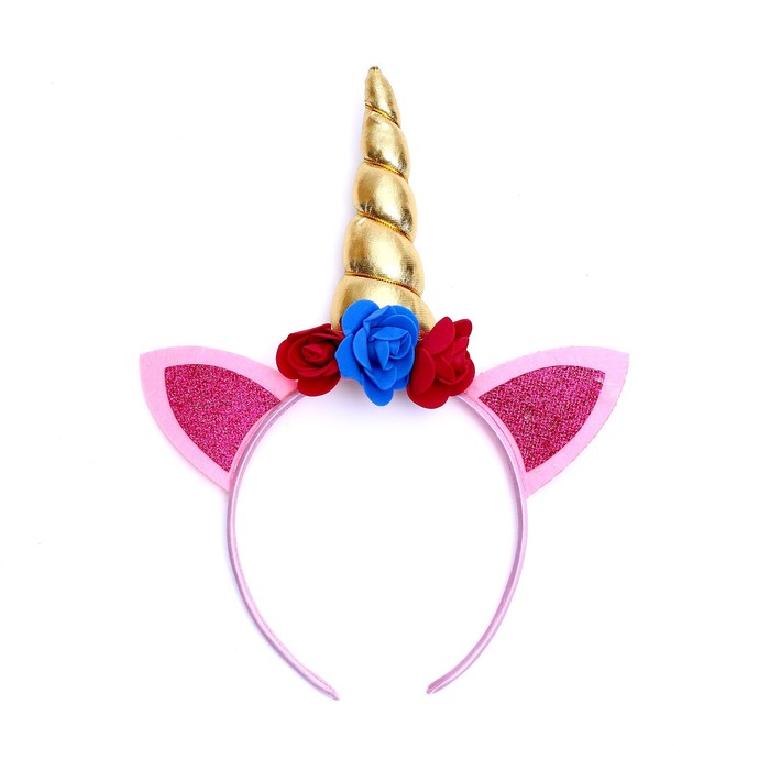 Карнавальный ободок "Единорог" с цветочками, цвет сиреневый