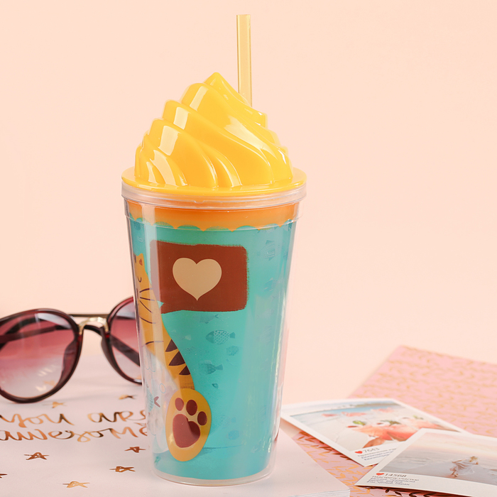 Стакан с трубочкой "Кот", 450 мл