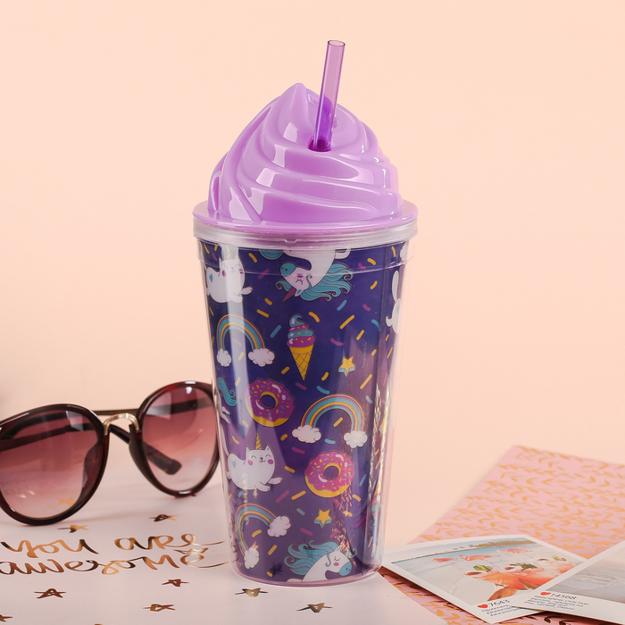 Стакан с трубочкой "Мечты сбываются", 450 мл