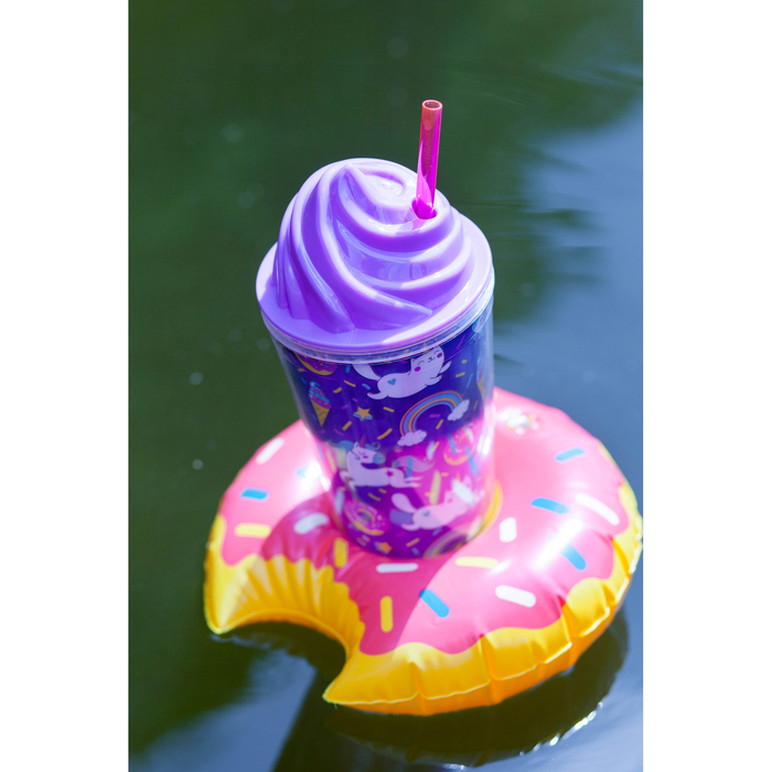 Набор "Мечты сбываются", стакан с трубочкой 450 мл, подставка надувная - пончик