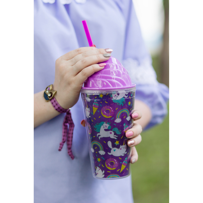 Набор "Мечты сбываются", стакан с трубочкой 450 мл, подставка надувная - пончик