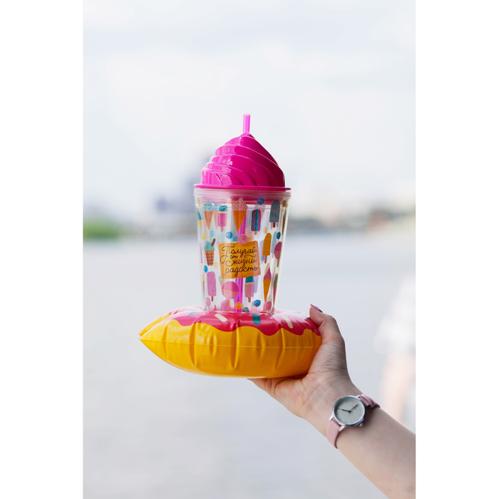 Набор "Мороженки" стакан с трубочкой 450 мл, подставка надувная - пончик