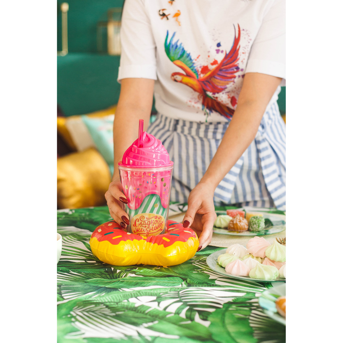 Набор "Сладкой жизни "стакан с трубочкой 450 мл, подставка надувная - пончик